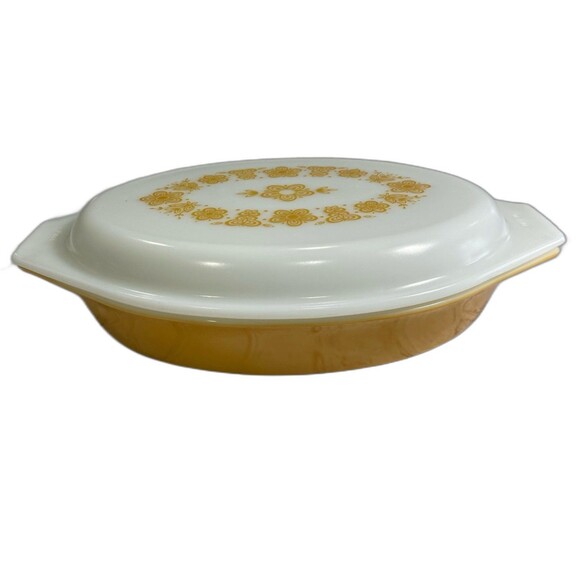 Pyrex Casserole Dish with Decorative Lid Butterfly Gold Divided Oven Baking Only - Picture 1 of 11